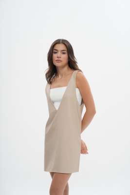 Basic Oversize Kısa Suni Deri Elbise - 6