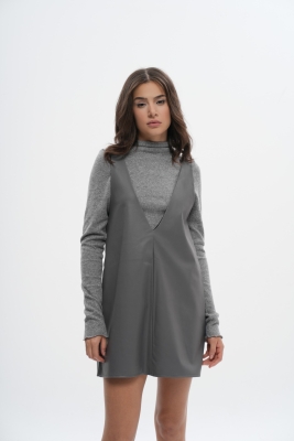 Basic Oversize Kısa Suni Deri Elbise - 6