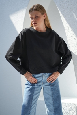 Bisiklet Yaka Düz Sweatshirt - 2