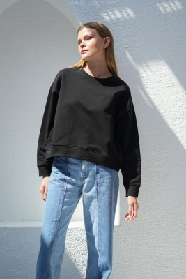 Bisiklet Yaka Düz Sweatshirt - 3