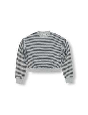  Bisiklet Yaka Oversize Çizgili Sweatshirt - 7