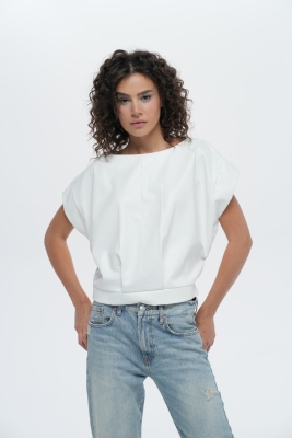  Crop Oversize Suni Deri Bluz - 3