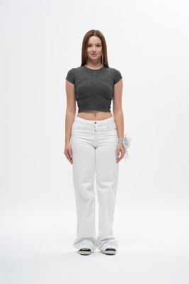  Crop Slim fit Simli Fitilli Tişört - 1