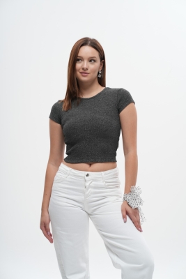  Crop Slim fit Simli Fitilli Tişört - 4