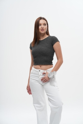  Crop Slim fit Simli Fitilli Tişört - 6