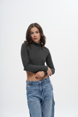 Dik Yaka Crop Simli Fitilli Bluz - 5