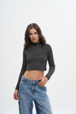 Dik Yaka Crop Simli Fitilli Bluz - 6