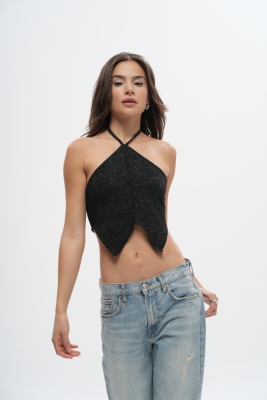 Halter Yaka Crop Simli Top - 6